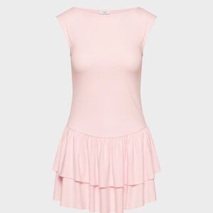 NWT Wilfred Aritzia Villa Pink GoodLux Bloomsbury Tiered Ruffle Mini Dress szM
